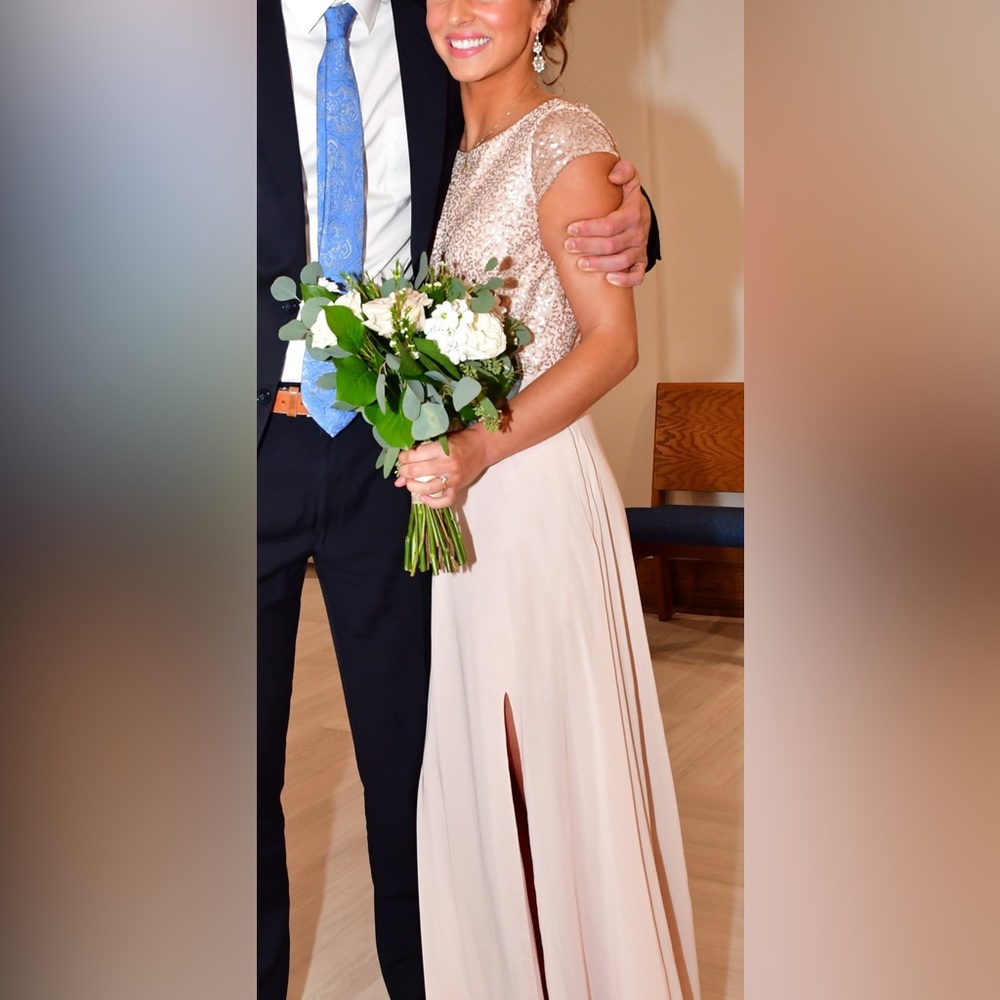 Kennedy Blue rose gold “London” bridesmaid gown, size 4, chiffon skirt, sequins